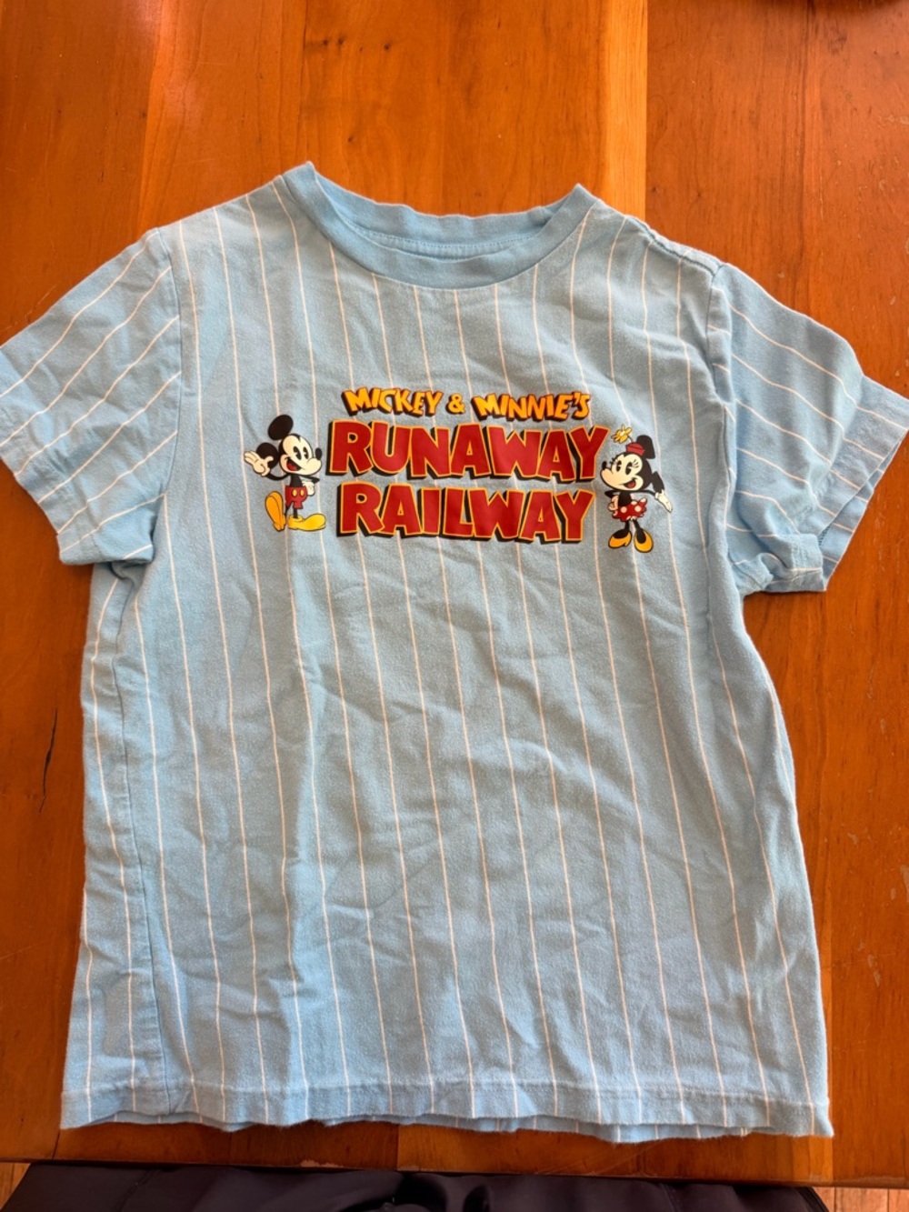 Disney Light Blue Striped "Runaway Railway" Mickey & Minnie Tee